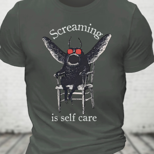 Mothman Screaming Is Self Care Cotton T-shirt, T-shirts, Lilicloth.com