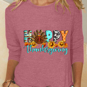 Happy Thanksgiving Turkey Pumpkin Season Casual Long Sleeve Shirt, Long sleeves, Lilicloth.com