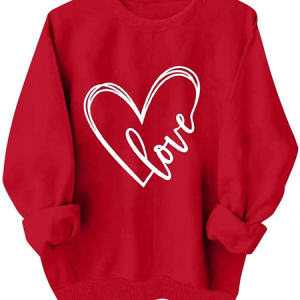 Women's Crew Neck Heart/Cordate Casual Spring/Fall Long Sleeve Sweatshirt, JustFashionNow Sweatshirts & Hoodies, color:Red|size:3XL,