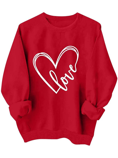 Women's Crew Neck Heart/Cordate Casual Spring/Fall Long Sleeve Sweatshirt, JustFashionNow Sweatshirts & Hoodies, color:Red|size:3XL,