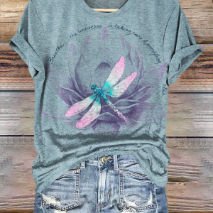 Dragonfly Lotus Breath printed crew-neck T-shirt, T-shirts, Lilicloth.com