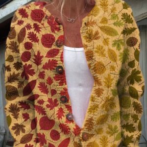 Retro gradient maple leaf button knit sweater, Cardigans, Lilicloth.com