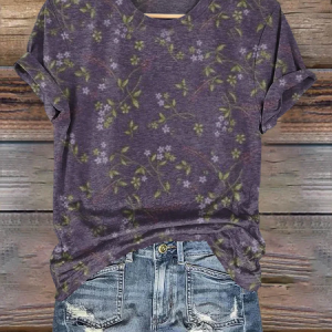 Women's vintage floral print casual long sleeve comfortable T-shirt, T-shirts, Lilicloth.com