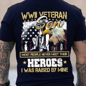 Veteran Wwll Veteran Son Most People Never Meet Their Heroes Men's Short Sleeve Vintage Short Sleeve T-Shirt, T-shirts, Lilicloth.com