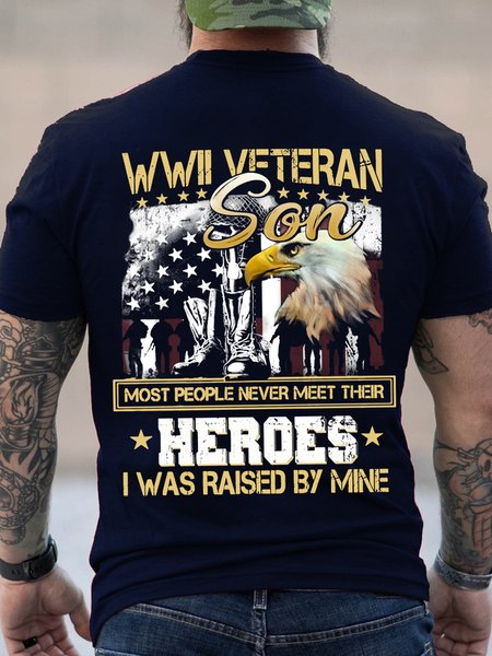Veteran Wwll Veteran Son Most People Never Meet Their Heroes Men's Short Sleeve Vintage Short Sleeve T-Shirt, T-shirts, Lilicloth.com