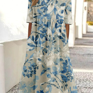 Vintage 3D Printing Loose Dress With No, Dresses, Lilicloth.com