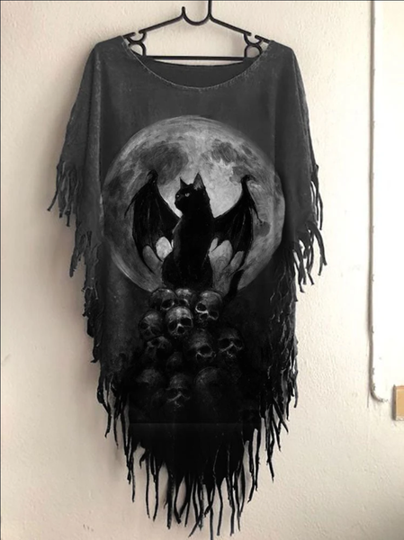 Women's Halloween Tassel Casual Loose T-Shirt, T-shirts, Lilicloth.com