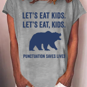 Women's Funny Word Let's Eat, Kids Crusher Crew Neck Text Letters Casual Loose T-Shirt, T-shirts, Lilicloth.com