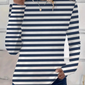 Casual Striped Crew Neck Long Sleeve T-shirt, T-shirts, color:As Picture|size:XXL, catalog Noracora shop