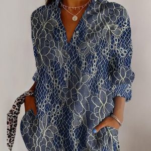 Lace floral casual long sleeved shirt, Blouses, Lilicloth.com
