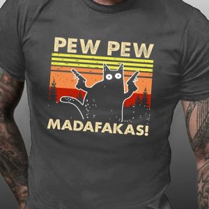 Men's Cat Print Cotton Casual T-Shirt, T-shirts, Lilicloth.com