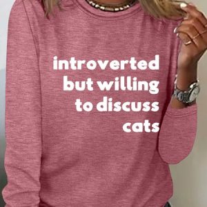 Introverted But Willing To Discuss Cats Casual Long Sleeve Shirt, Long sleeves, Lilicloth.com