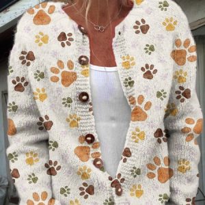 Dog paw print casual button knit cardigan, Cardigans, Lilicloth.com