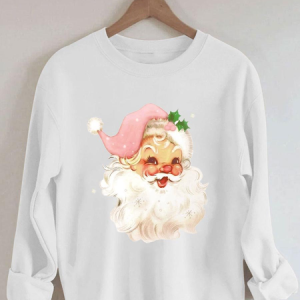 Holiday Pink Santa Print Sweatshirt, Hoodies&Sweatshirts, Lilicloth.com