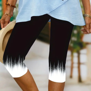 Casual Ombre Capris Elastic Waist Printing Leggings, Leggings, color:Black|size:XXL, catalog Noracora shop