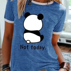 Women's Cute Panda Not Today Printed Casual Letters T-Shirt, T-shirts, Lilicloth.com