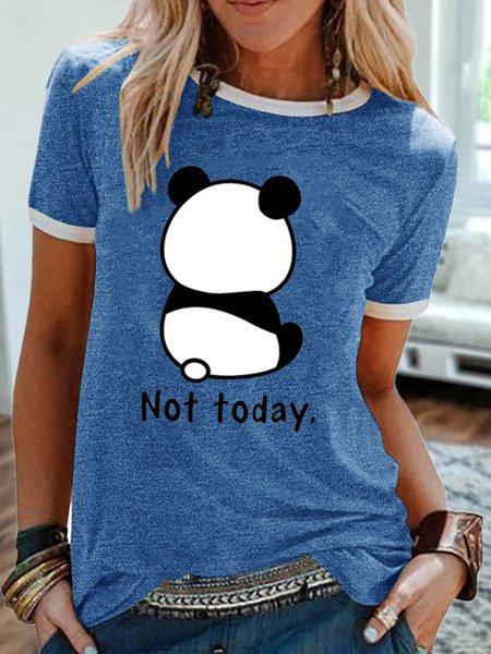 Women's Cute Panda Not Today Printed Casual Letters T-Shirt, T-shirts, Lilicloth.com