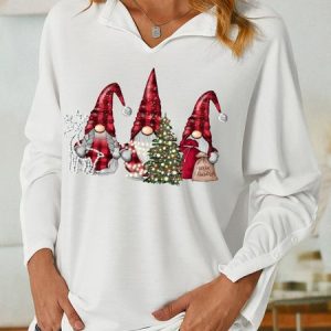 Women's Christmas Gnome Simple V Neck Christmas Sweatshirt, Hoodies&Sweatshirts, Lilicloth.com