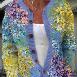 Women Knitted 3D Printing Long Sleeve Comfy Casual Cardigan, Cardigans, color:As Picture|size:5XL, catalog Noracora shop