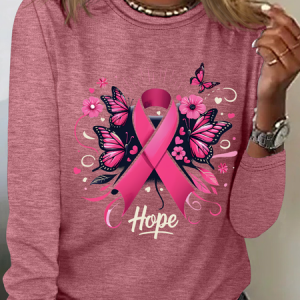 Cancer Hope Png Pink Butterfly Breast Cancer Casual Long Sleeve Shirt, Long sleeves, Lilicloth.com