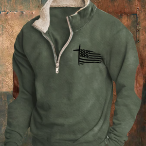Men's Western Vintage Faith Flag Print Sweatshirt, Hoodies&Sweatshirts, Lilicloth.com