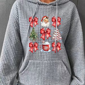 Coquette Christmas Santa Hot Cocoa Candy Cane Xmas Tree Cake Simple Loose Hoodie, Hoodies&Sweatshirts, Lilicloth.com