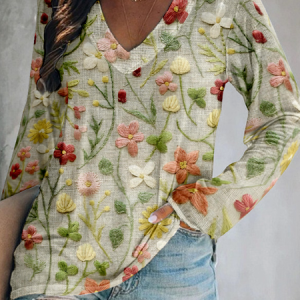 3D Printing Casual V neck Long Sleeve Shirt, Long sleeves, Lilicloth.com