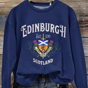 Vintage Scotland Print Crew Neck Casual Sweatshirt, Hoodies&Sweatshirts, Lilicloth.com