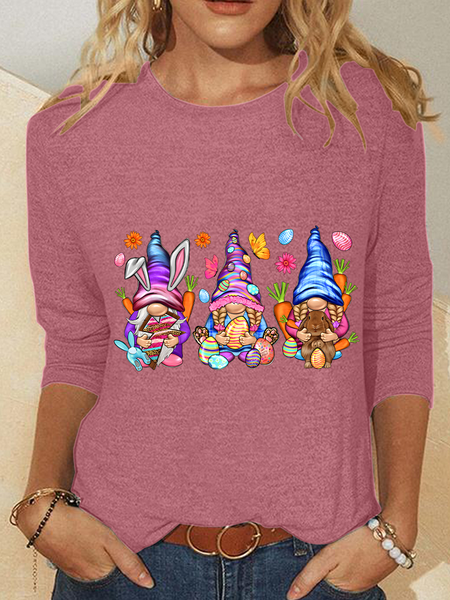 Easter Bunny Gnomes Casual Long Sleeve Shirt, Long sleeves, Lilicloth.com