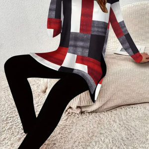 Women's Printing Plaid Daily Going Out Two Piece Set Long Sleeve Casual Spring/Fall Top With Pants Matching Set, JustFashionNow Suit Set, color:As Picture|size:XXL,