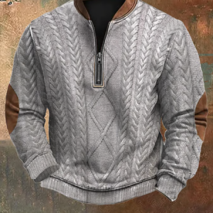 Men's Vintage Knit Print Zip-Up Sweatshirt, Hoodies&Sweatshirts, Lilicloth.com