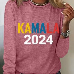 Text Letters Loose Casual T-Shirt, Long sleeves, Lilicloth.com