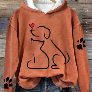 Women's Dog And Love Valentine's Day Loose Casual Hoodie, Hoodies&Sweatshirts, Lilicloth.com