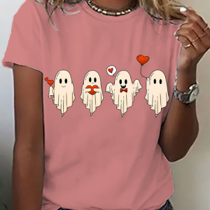 Valentine's Day Cute Ghost Cotton T-Shirt, T-shirts, Lilicloth.com