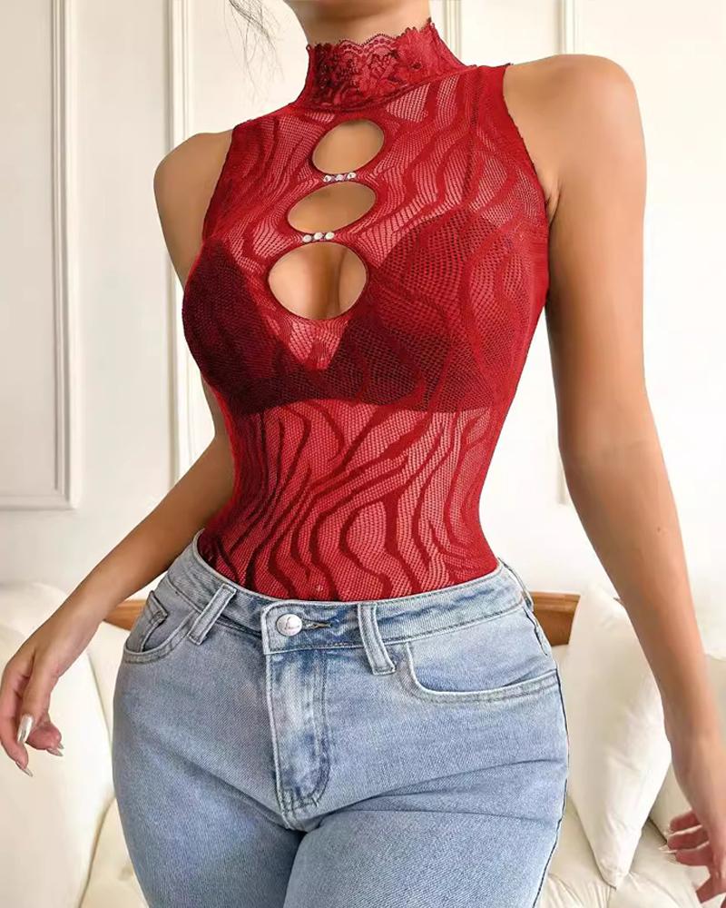 High Neck Sleeveless Hollow-out Bodysuit Teddies Sexy High Strechy Slim Fit Lingerie, women Teddies, ChicMe catalog