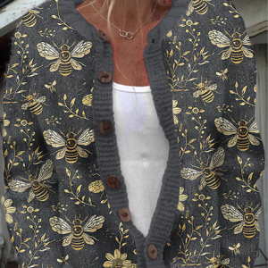 Bee flower knitted button sweater cardigan, Cardigans, Lilicloth.com