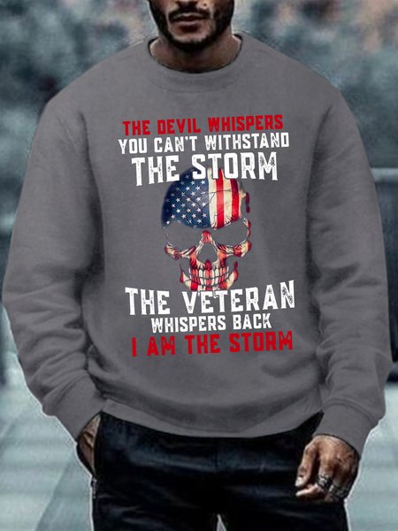 Men Skull American Flag Veteran The Devil Whispers You Can’T Withstand The Storm The Veteran Whispers Back I Am The Storm Sweatshirt, Hoodies&Sweatshirts, Lilicloth.com