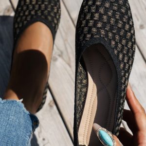 All Season Plain Mesh Fabric Casual Shallow Shoes, JustFashionNow Flats, color:Black|size:43,