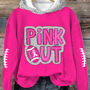 Women's Pink Out Football Breast Cancer Print Hooded Sweatshirt, Hoodies&Sweatshirts, Lilicloth.com