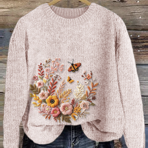 Crew Neck Simple Maple Leaf Sweater, Sweaters, Lilicloth.com