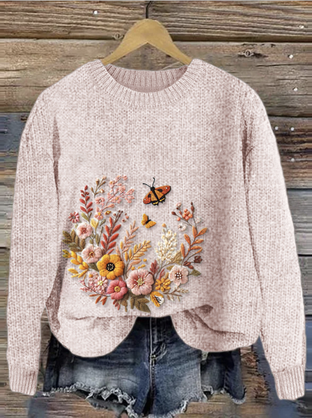 Crew Neck Simple Maple Leaf Sweater, Sweaters, Lilicloth.com