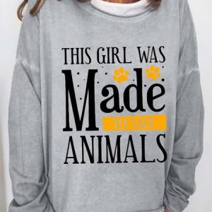 Women Dog Animal Printing Casual Loose Crew Neck Sweatshirt, Hoodies&Sweatshirts, Lilicloth.com