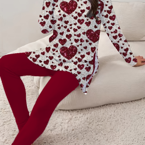 Women's Printing Heart/Cordate Daily Going Out Two Piece Set Long Sleeve Casual Spring/Fall Top With Pants Matching Set, JustFashionNow Suit Set, color:Red|size:3XL,