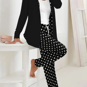 Women's Polka Dots Daily Going Out Two Piece Set Long Sleeve Casual Spring/Fall Coat With Pants Matching Set, JustFashionNow Suit Set, color:Black|size:XXL,