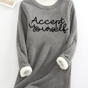 Accept Yourself Casual Fluff Fleece Fabric Sweatshirt, Hoodies&Sweatshirts, Lilicloth.com