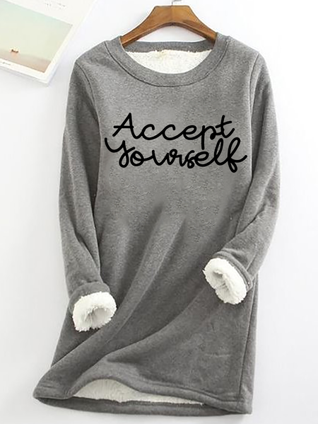 Accept Yourself Casual Fluff Fleece Fabric Sweatshirt, Hoodies&Sweatshirts, Lilicloth.com