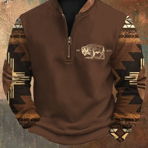 Men's West Highland Cow Print Vintage Zip-Up Sweatshirt, Hoodies&Sweatshirts, Lilicloth.com