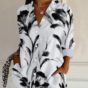 Women's Long Sleeve Shirt Spring/Fall Floral Shirt Collar Daily Going Out Casual Top, JustFashionNow Shirts, color:White|size:XXL,