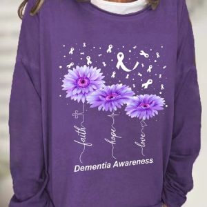 Women's Faith Hope Love Alzheimer's Awareness Print Casual Sweatshirt, Hoodies&Sweatshirts, Lilicloth.com