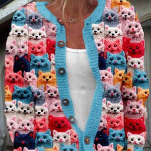 Women Knitted Plants Long Sleeve Comfy Casual Cardigan, Cardigans, color:Blue|size:5XL, catalog Noracora shop
